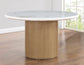 Colvin 5-Piece 52″ Round White Marble Dining Set, Toffee Finish