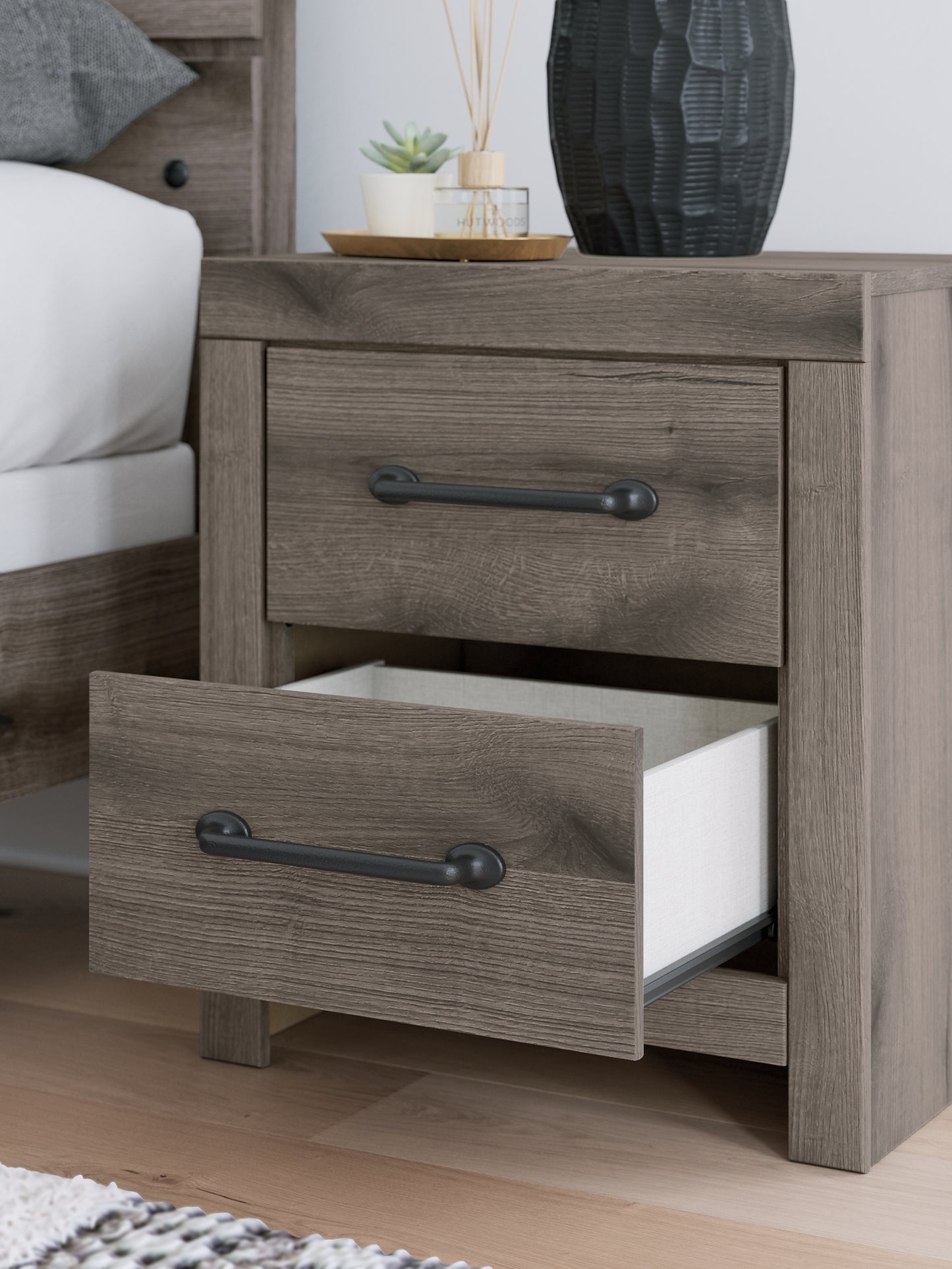 Graystorm Twin Panel Bed with Storage with Mirrored Dresser and Nightstand