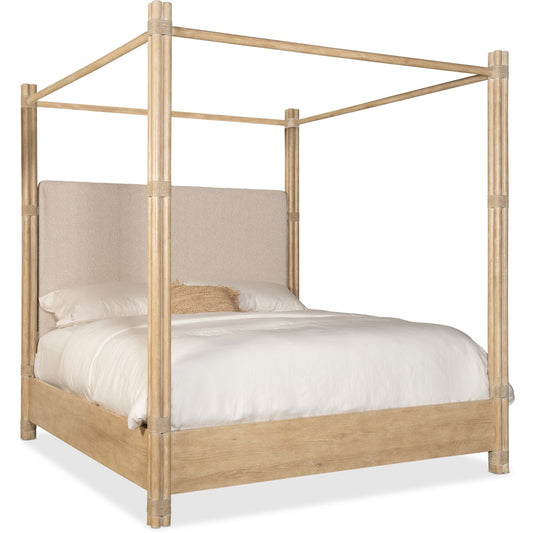 Hooker Furniture Bedroom Retreat Pole Rattan King Upholstered Poster Bed w/Canopy