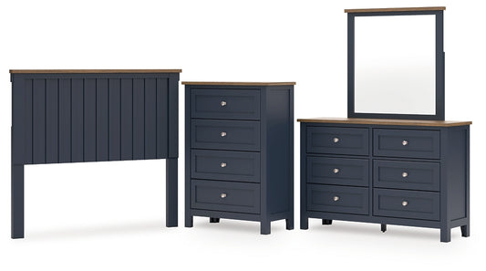 Landocken Full Panel Headboard with Mirrored Dresser and Chest