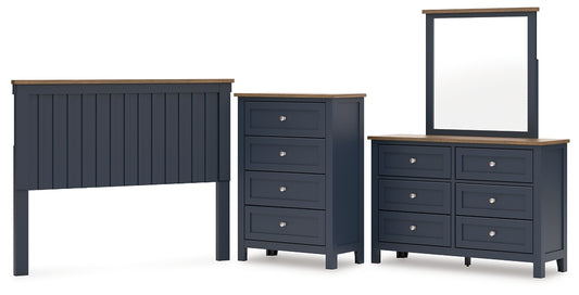 Landocken Queen Panel Headboard with Mirrored Dresser and Chest