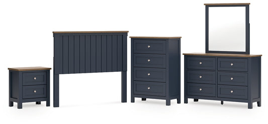 Landocken Full Panel Headboard with Mirrored Dresser, Chest and Nightstand