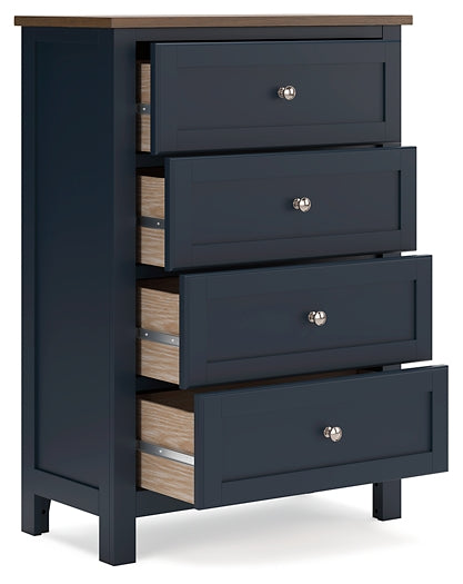 Landocken Queen Panel Headboard with Mirrored Dresser, Chest and Nightstand
