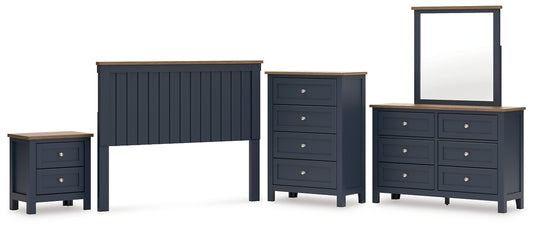 Landocken Queen Panel Headboard with Mirrored Dresser, Chest and Nightstand