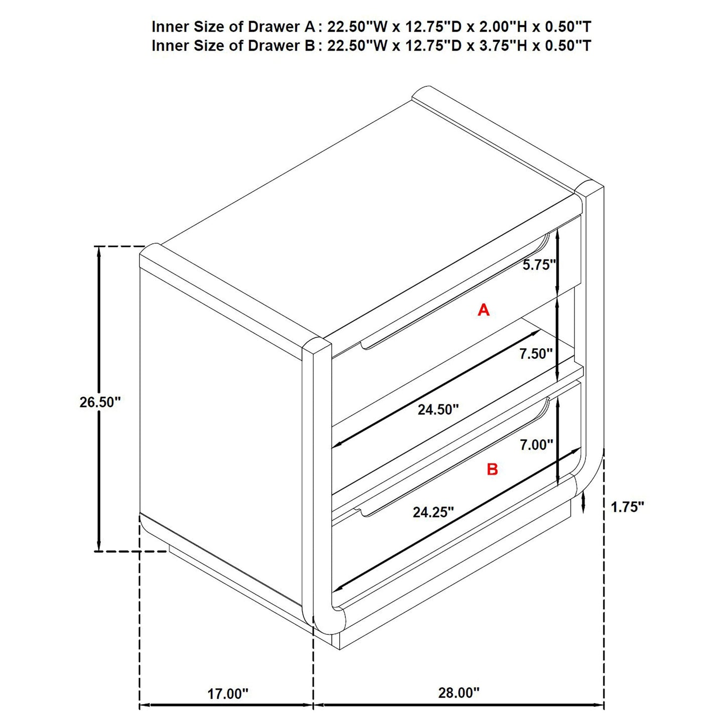 Leandro 2-drawer LED Nightstand with USB Burnished Black