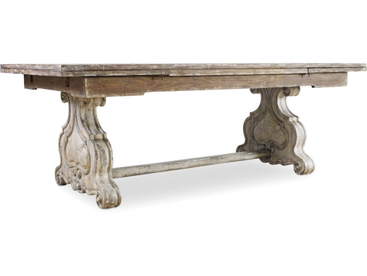 Hooker Furniture Casual Dining Chatelet Refectory Rectangle Trestle Dining Table with Two 22'' Leaves