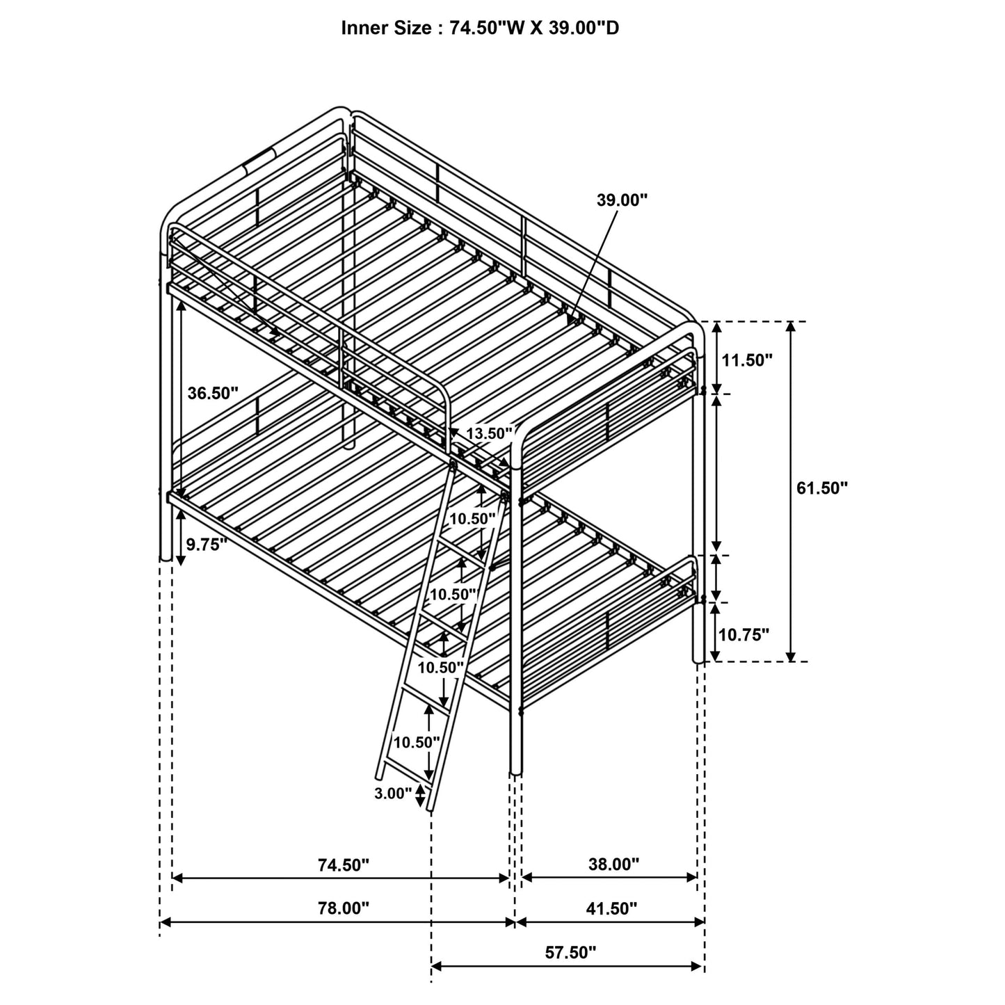 Carson Metal Twin Over Twin Bunk Bed Glossy Silver