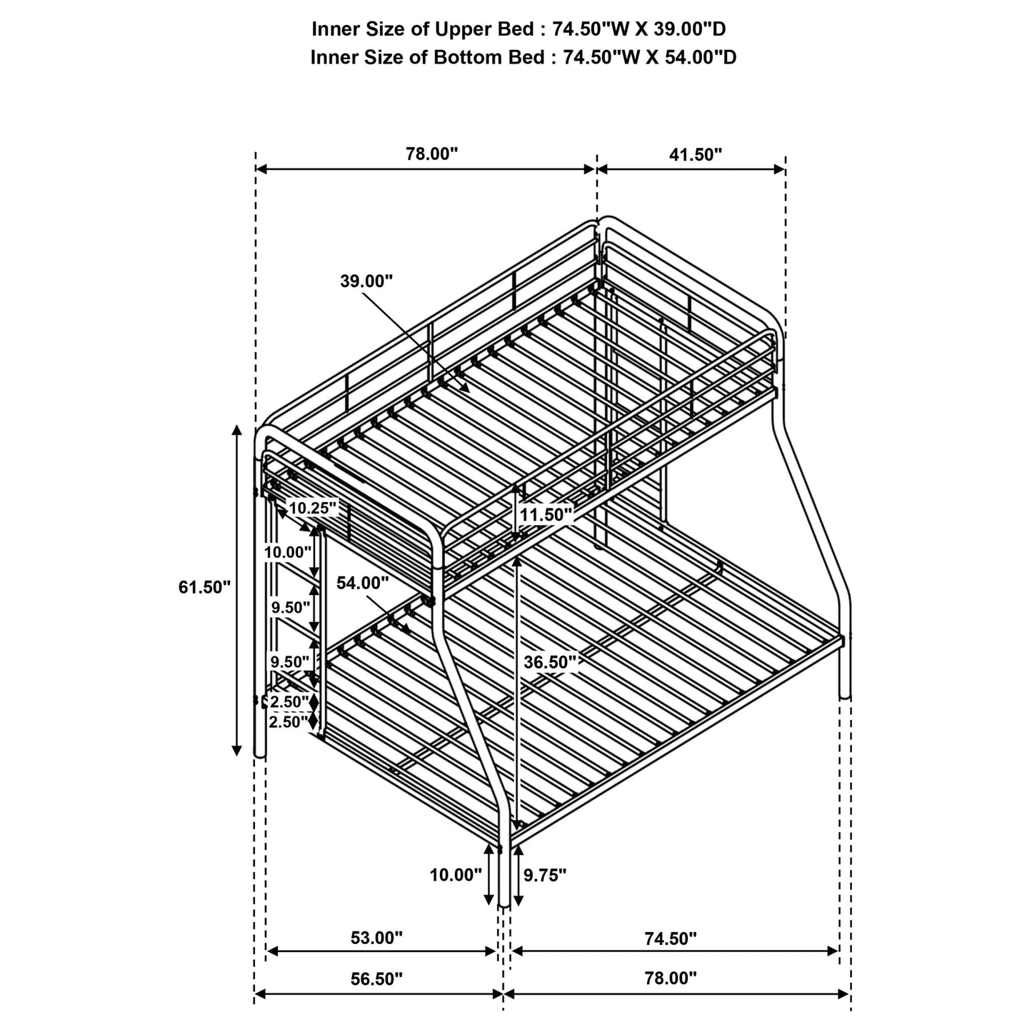 Carson Metal Twin Over Full Bunk Bed Glossy Black