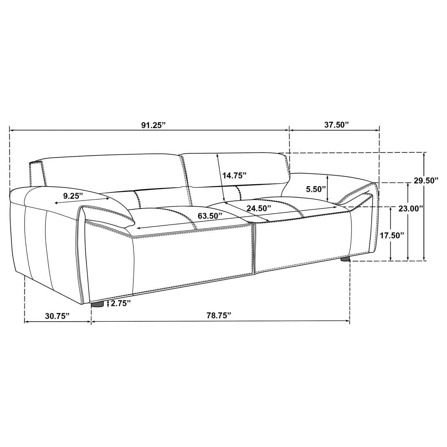 Buxton Top Grain Leather Upholstered Sofa Graphite