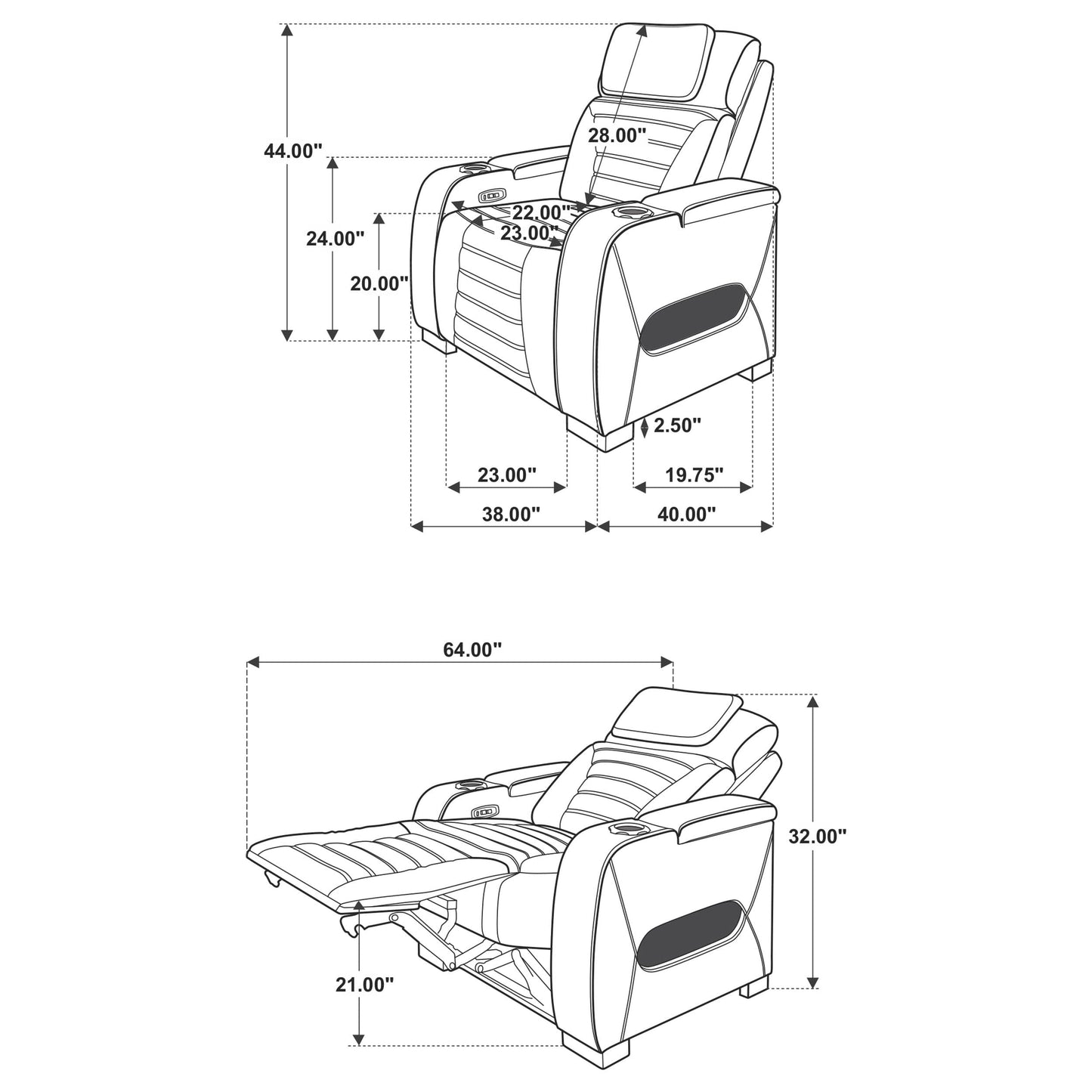 Zuma 3-piece Faux Leather Dual Power LED Sofa Set Black