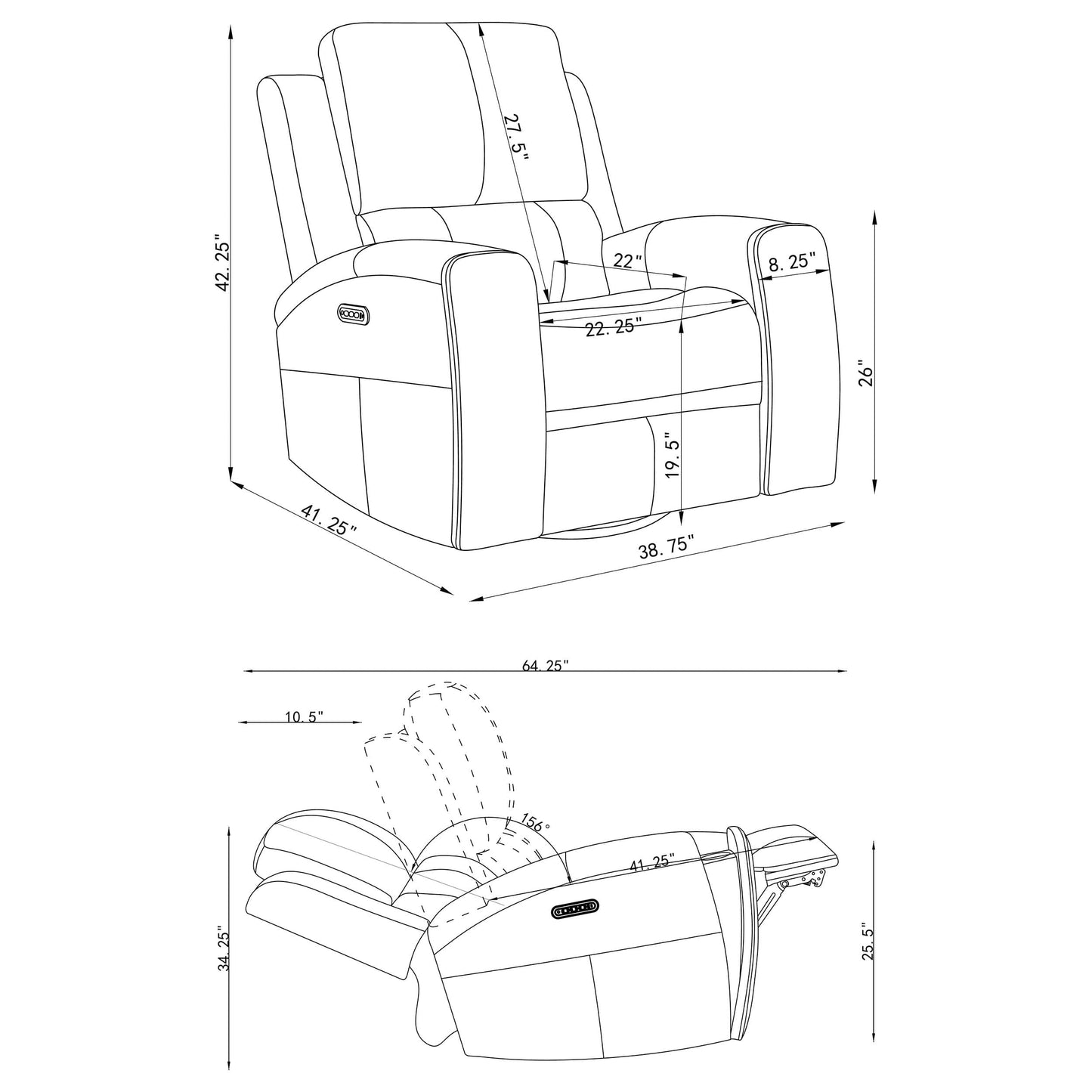 Brickston Triple Power Swivel Glider Recliner Grey