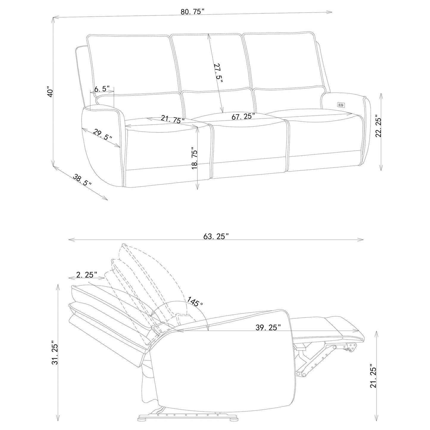 Sylmar Chenille Upholstered Power Reclining Sofa Dove Grey