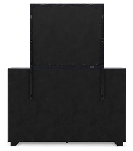 Londer California King Panel Bed with Mirrored Dresser and Chest