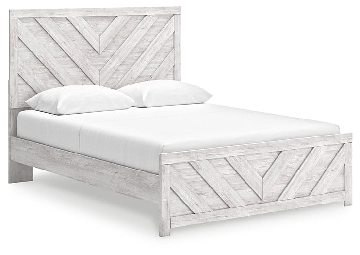 Cayboni Queen Panel Bed with Mirrored Dresser and Chest
