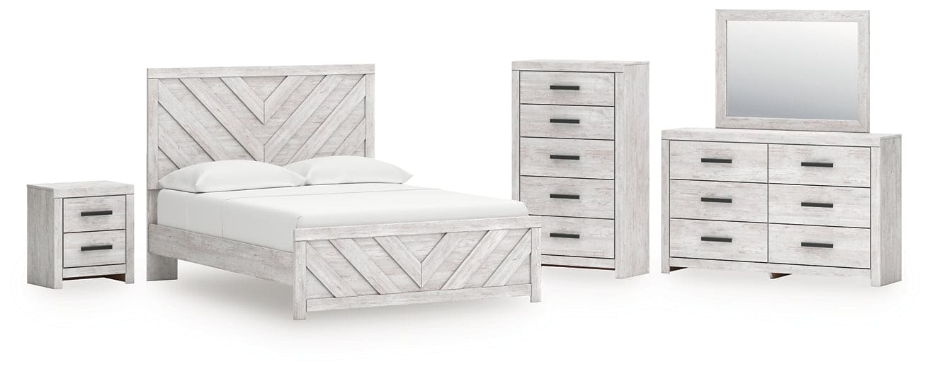 Cayboni Queen Panel Bed with Mirrored Dresser, Chest and Nightstand