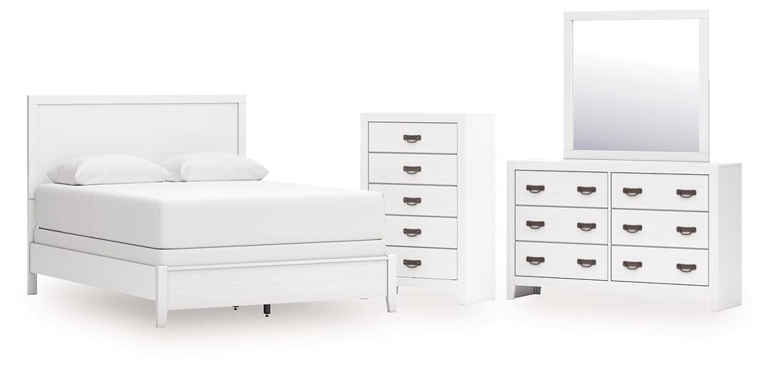 Binterglen Queen Panel Bed with Mirrored Dresser and Chest