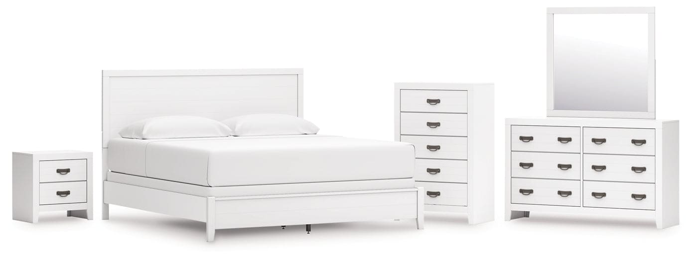 Binterglen King Panel Bed with Mirrored Dresser, Chest and Nightstand