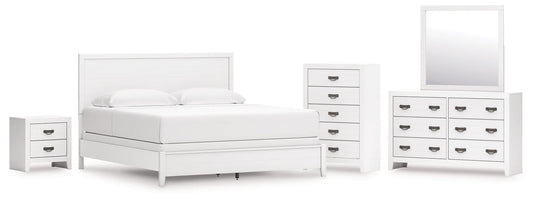 Binterglen King Panel Bed with Mirrored Dresser, Chest and Nightstand
