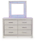 Zyniden Full Upholstered Panel Headboard with Mirrored Dresser and Nightstand