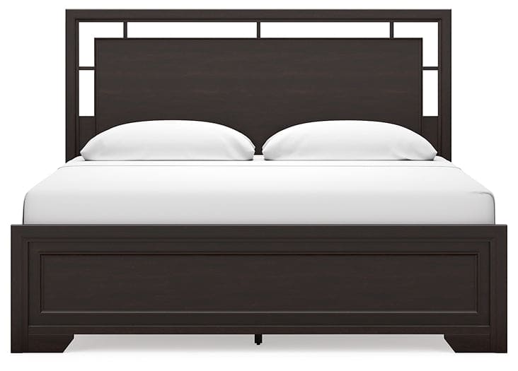 Covetown King Panel Bed with Mirrored Dresser and Chest