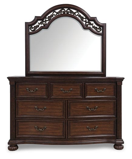 Lavinton Queen Poster Bed with Mirrored Dresser and Chest