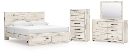 Lawroy King Panel Storage Bed with Mirrored Dresser and Chest