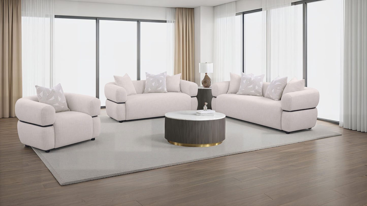 Jeanette 3-piece Fabric Upholstered Round Arm Sofa Set Beige
