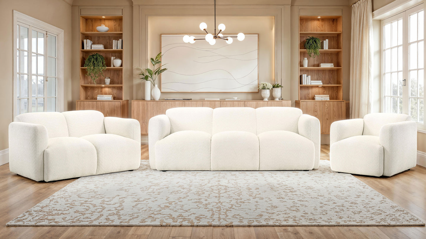 Dorset Fabric Upholstered Round Track Arm Sofa White