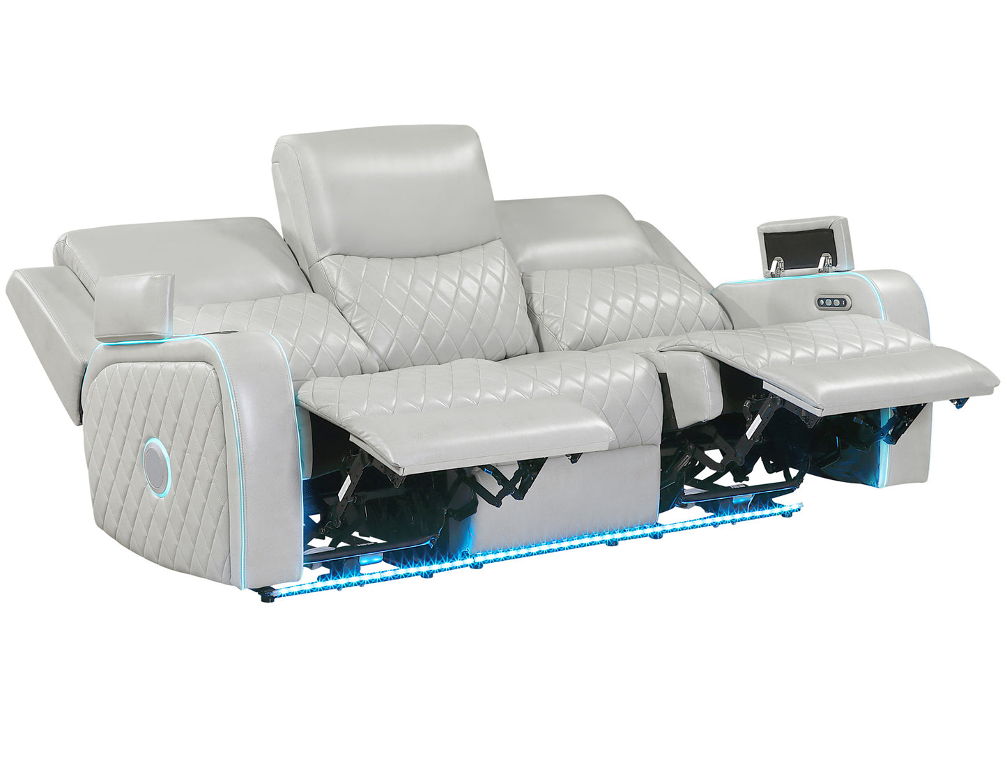Luna Home Cinema Power Reclining Sofa, Ice Vegan Leather