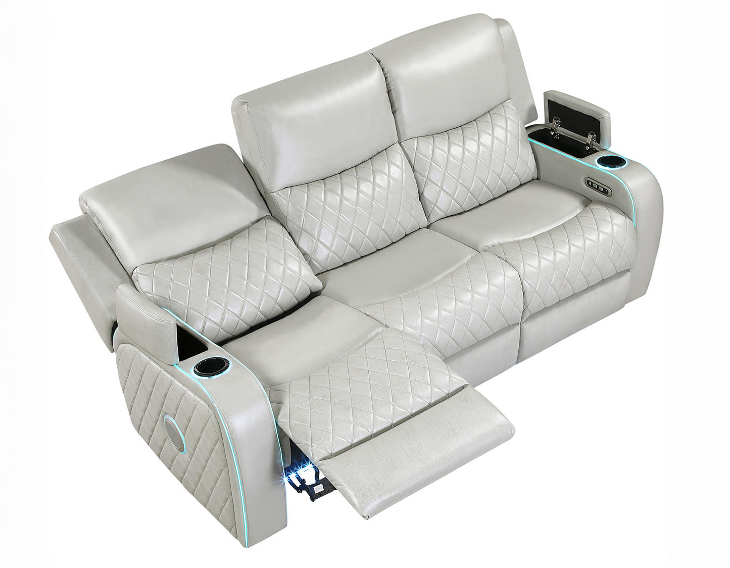 Luna Home Cinema Power Reclining Sofa, Ice Vegan Leather
