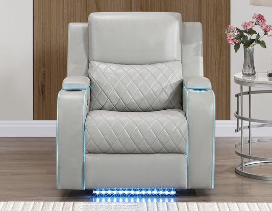 Luna Home Cinema Power Recliner, Ice Vegan Leather