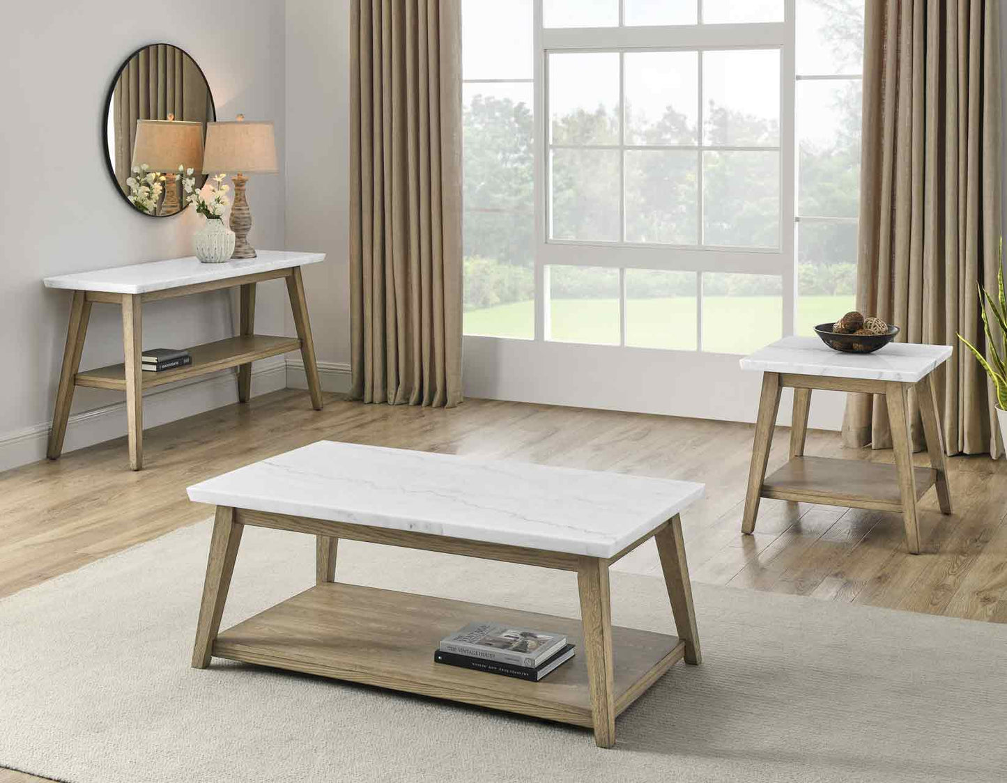 Vida, End Table, White Marble Top, Blonde