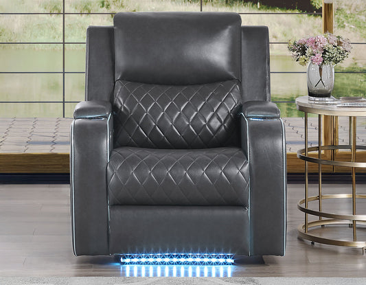 Luna Home Cinema Power Recliner, Charcoal Vegan Leather