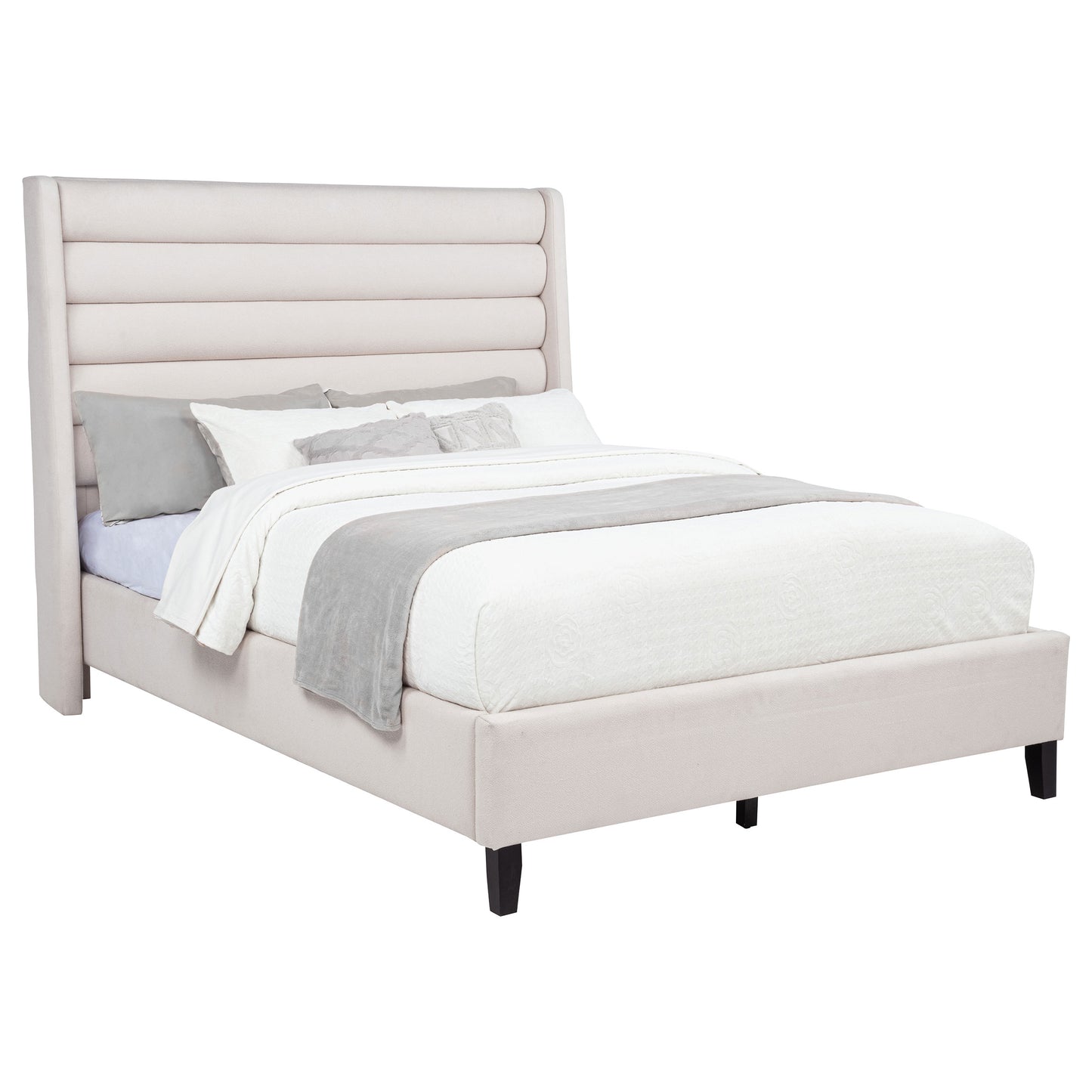 Leslie Upholstered Tufted Queen Wingback Platform Bed Beige
