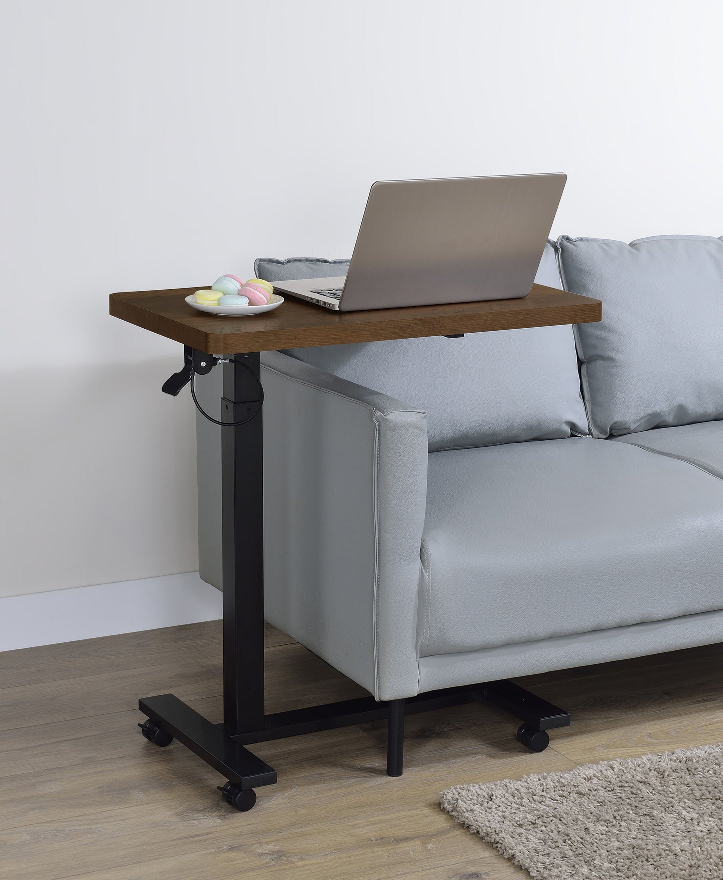 Westpark Pneumatic Adjustable C-Shape Side Table with Casters Dark Pine