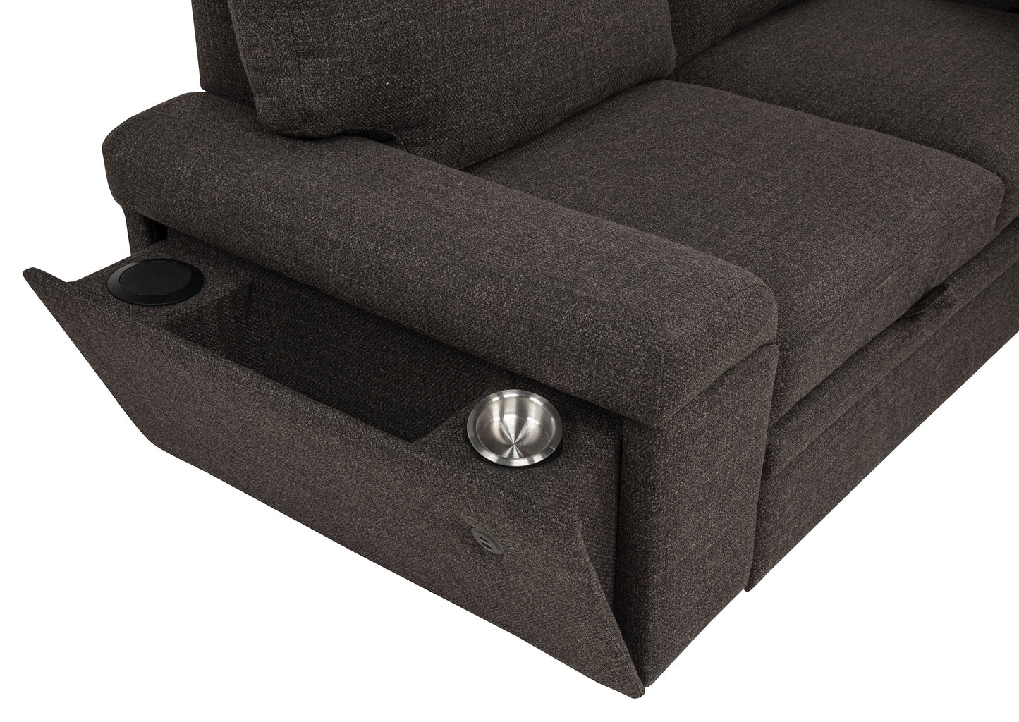 Demko Sleeper Sectional Sofa with Speaker and Storage Chaise Brown