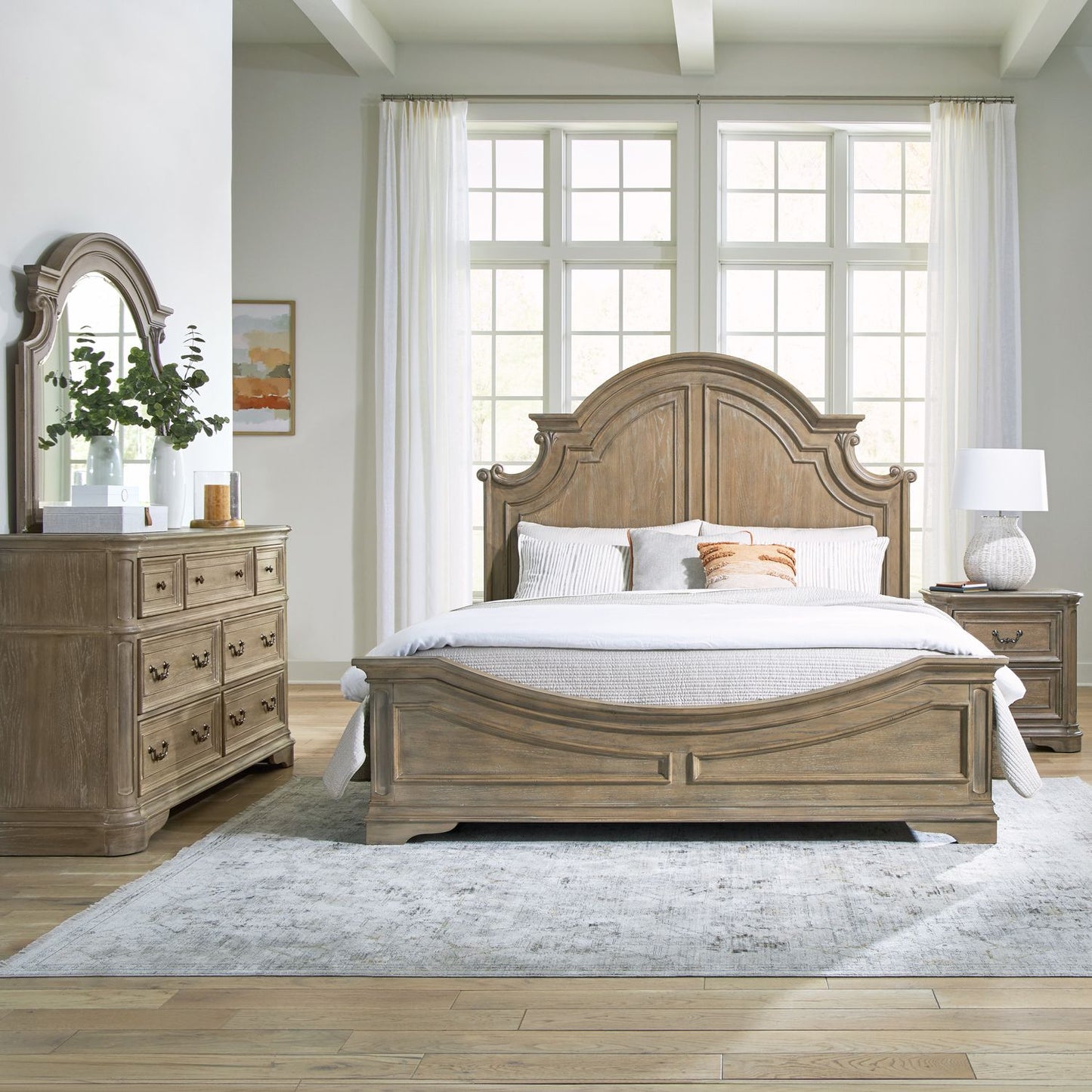 Queen Panel Bed, Dresser & Mirror, Night Stand