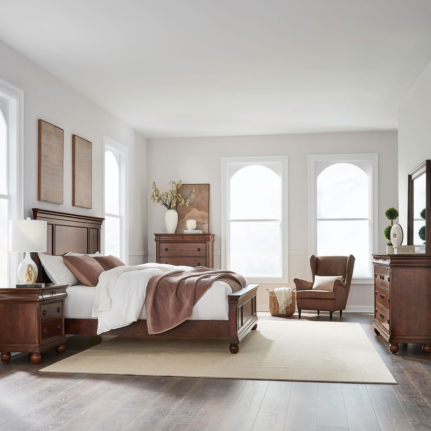 Queen Panel Bed, Dresser & Mirror, Chest, Night Stand