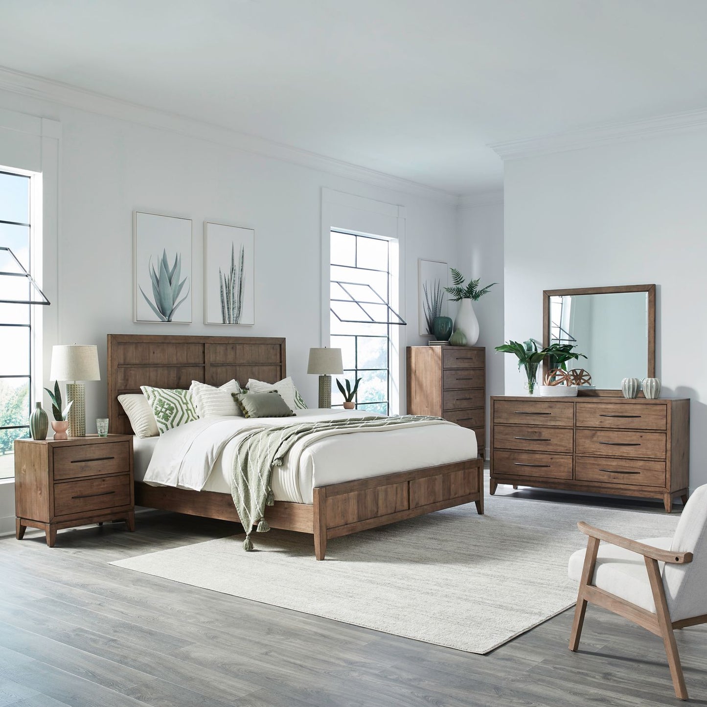 King Panel Bed, Dresser & Mirror, Chest, Night Stand
