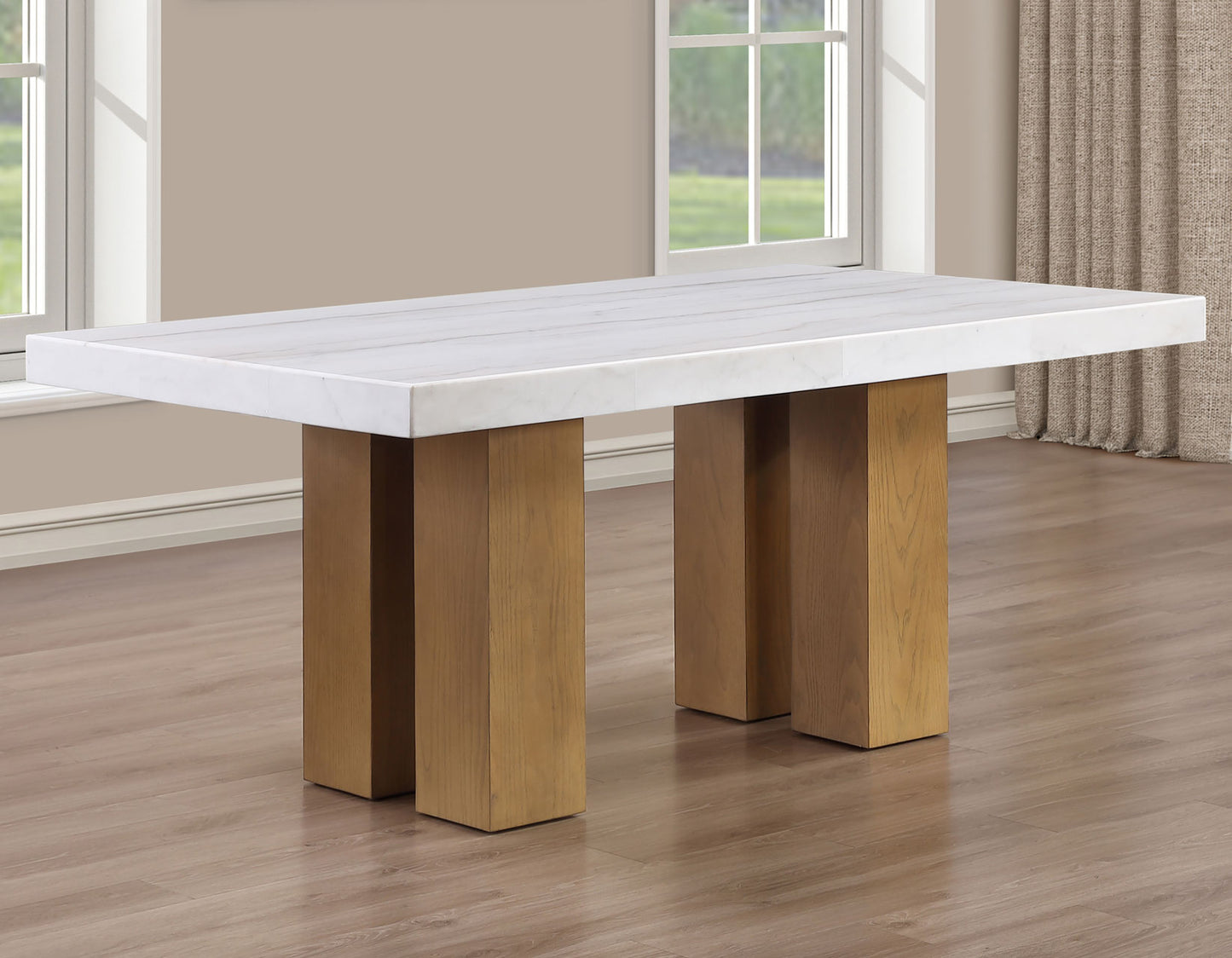 Artemis 70in White Marble Dining Table, Sand Finish