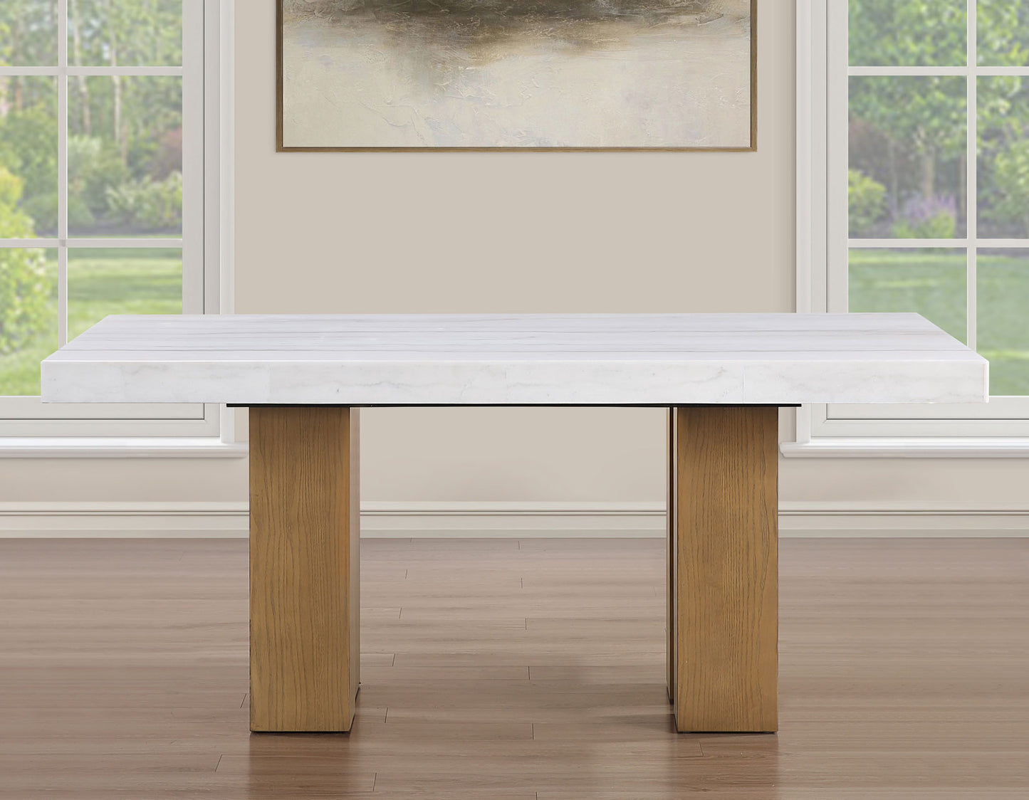 Artemis 70in White Marble Dining Table, Sand Finish