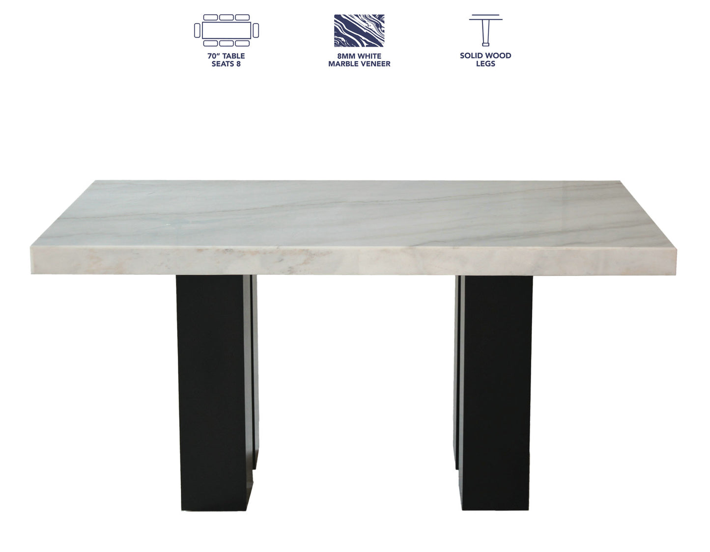 Artemis 70 inch Marble Top Dining Table, Black Finish