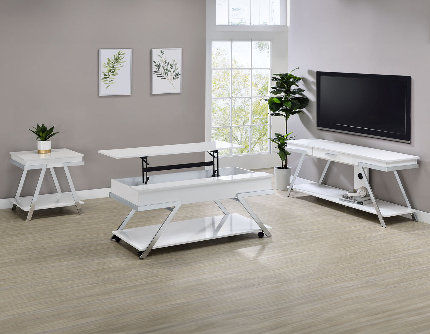 Zena

Lift-Top Cocktail Table, Castered
End Table
TV Stand