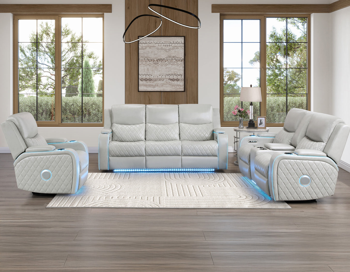 Luna Home Cinema Power Reclining, Ice

82″ Sofa
71″ Console Loveseat
Recliner