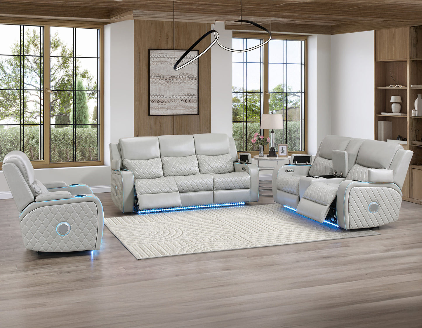 Luna Home Cinema Power Reclining, Ice

82″ Sofa
71″ Console Loveseat
Recliner