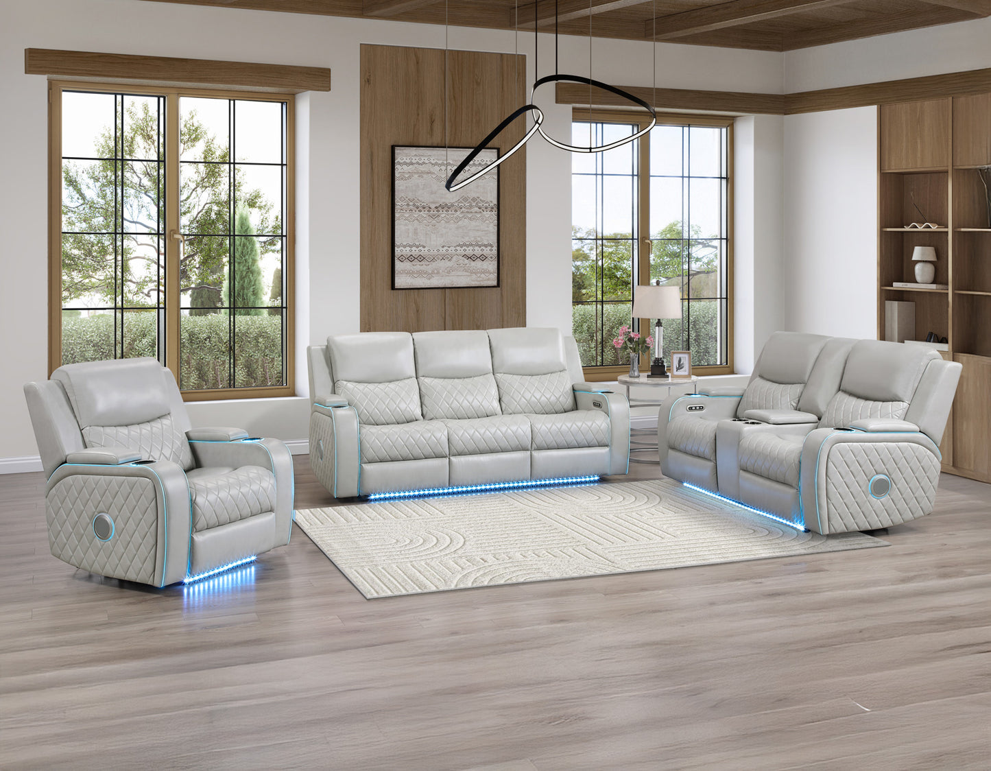 Luna Home Cinema Power Reclining, Ice

82″ Sofa
71″ Console Loveseat
Recliner
