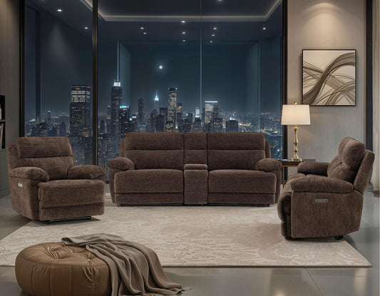 Gatlin Dual-Power Reclining, Brown Fabric

114″ Sofa
95″ Console Loveseat
Recliner