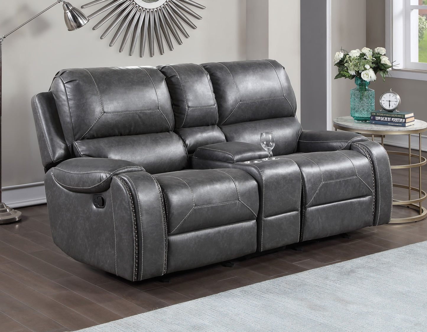 Keily Manual Reclining, Grey

86″ Sofa, Dop-Down Console
75″ Console Loveseat, Glider
Recliner, Glider