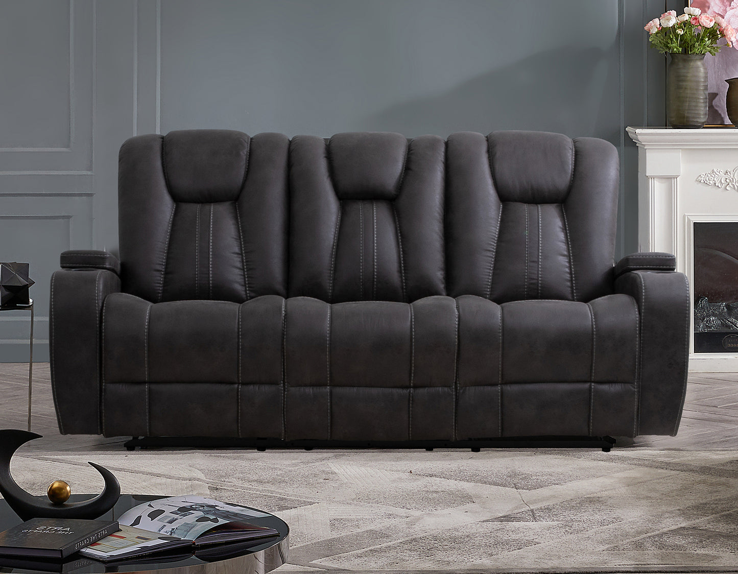 Marlow Manual Reclining, Charcoal

83″ Sofa
74″ Console Loveseat
Recliner