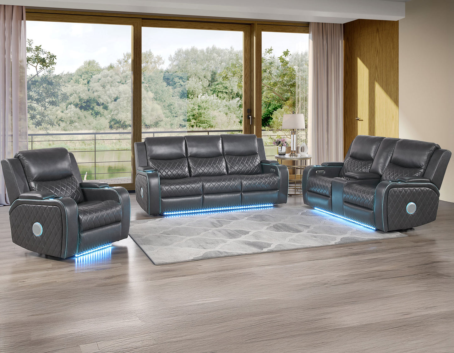 Luna Home Cinema Power Reclining, Charcoal

82″ Sofa
71″ Loveseat Console
Recliner